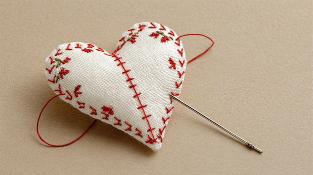 haftowane serce na lnie